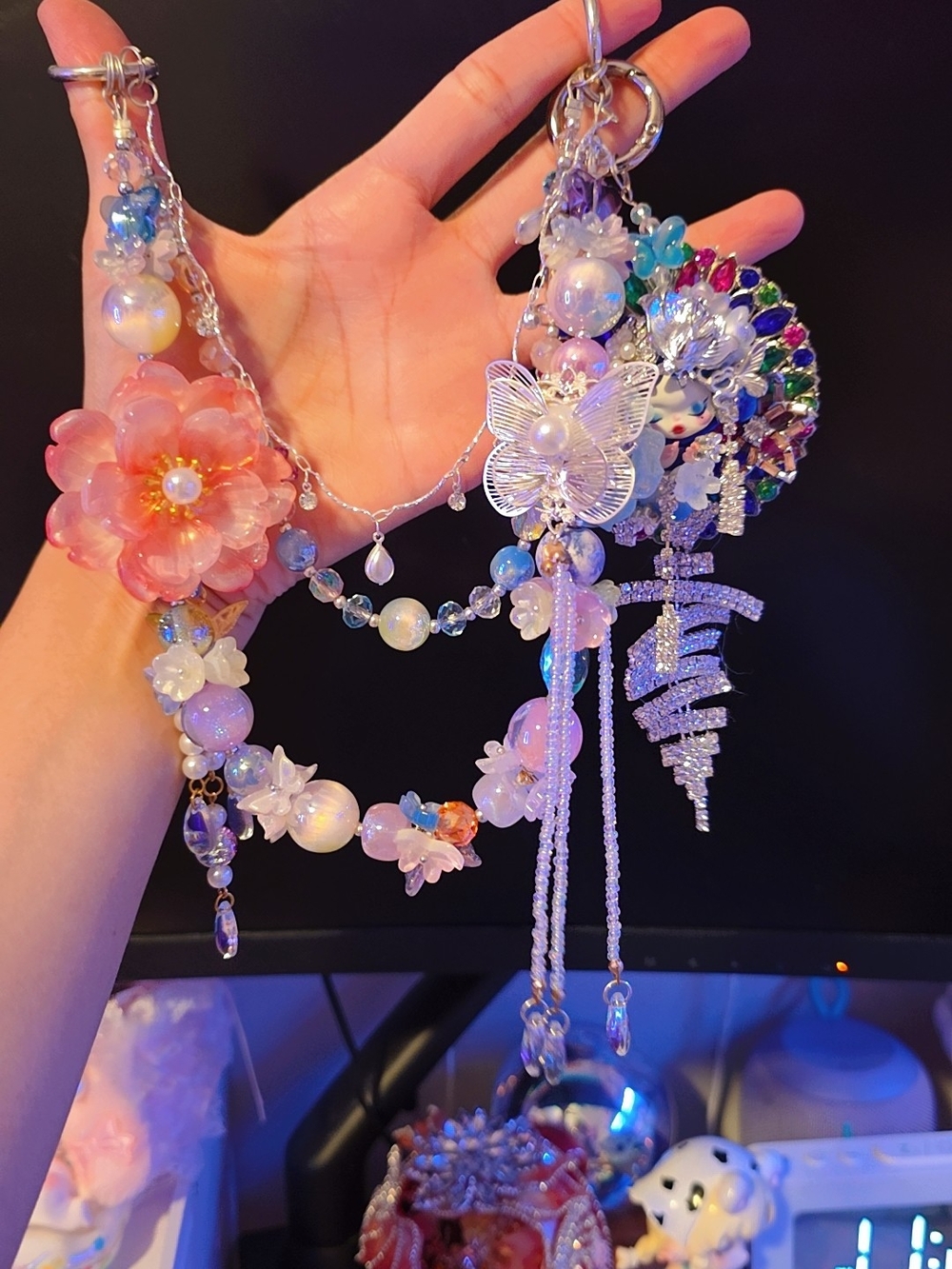 Handmade Pink Floral Bag Chain